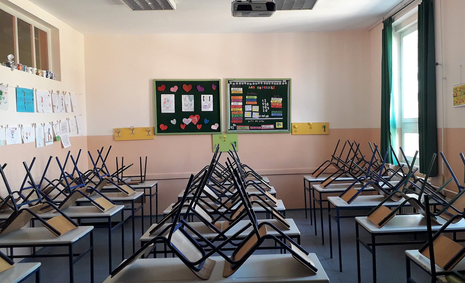 A bright, empty classroom
